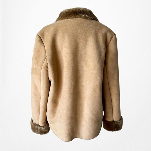 Vintage Y2K Brown Faux Fur Lined Trim Suede Teddy Jacket Coat Size S - Picture 6 of 7